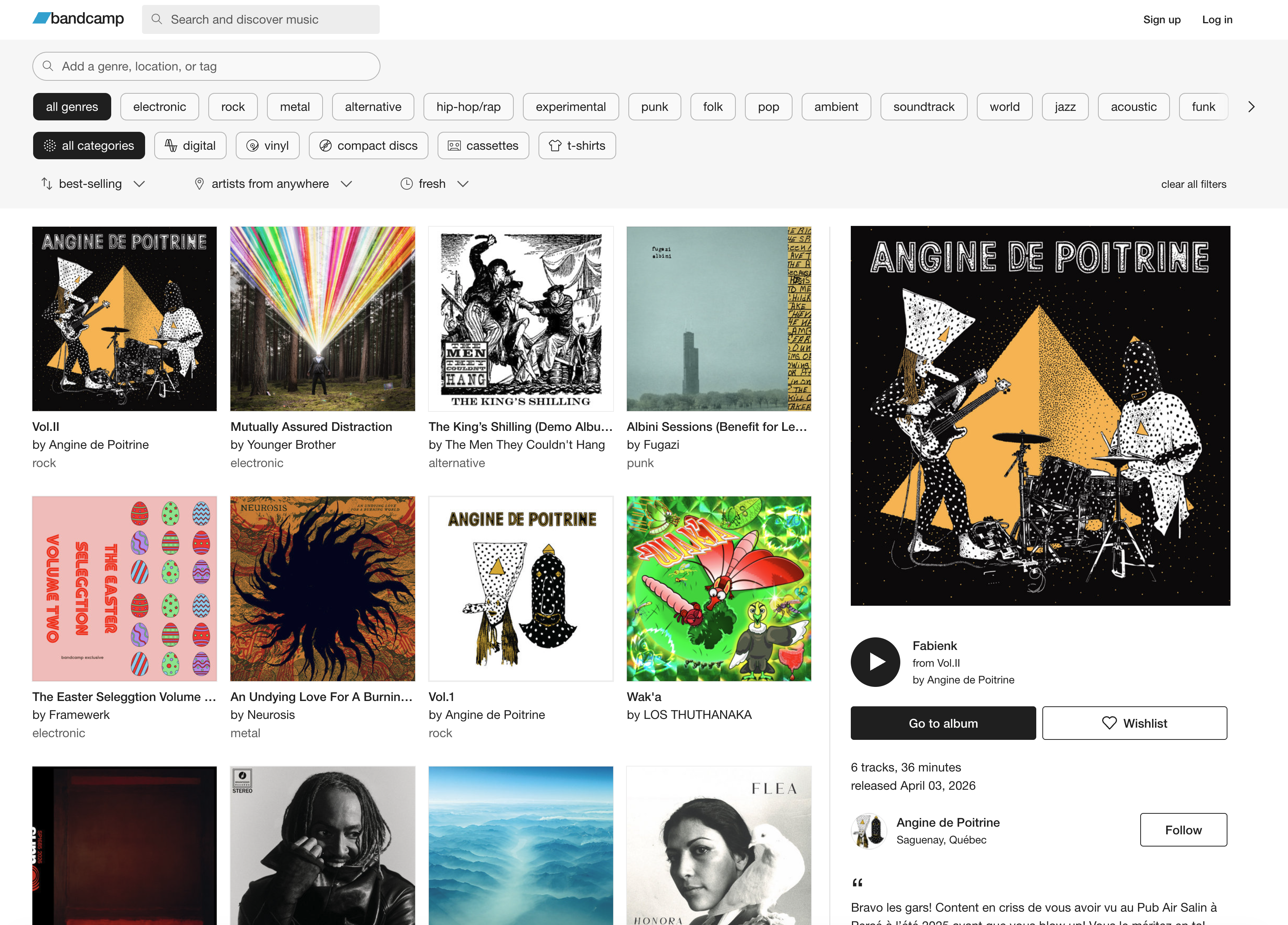 Bandcamp website screenshot