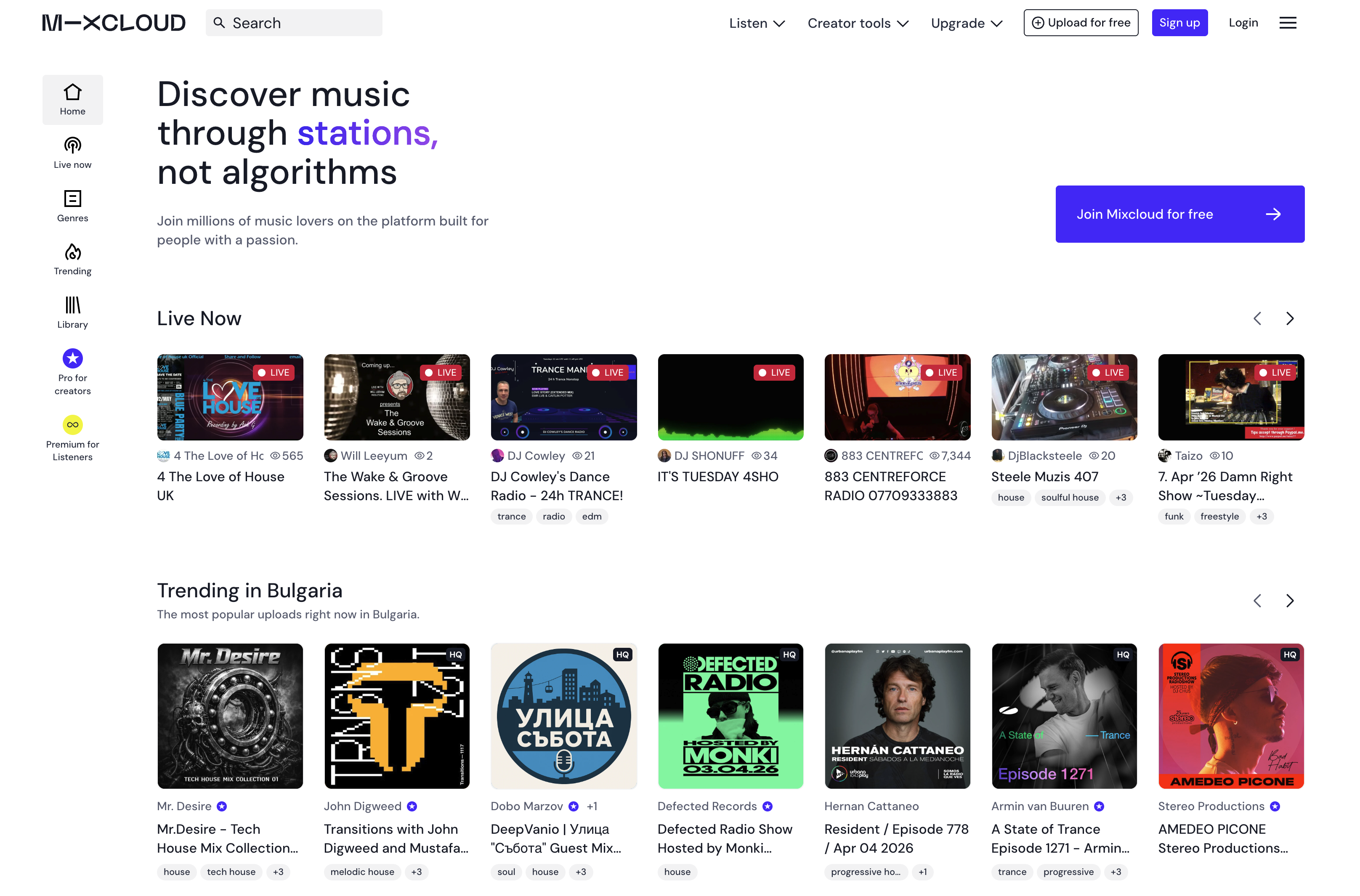 Mixcloud website screenshot